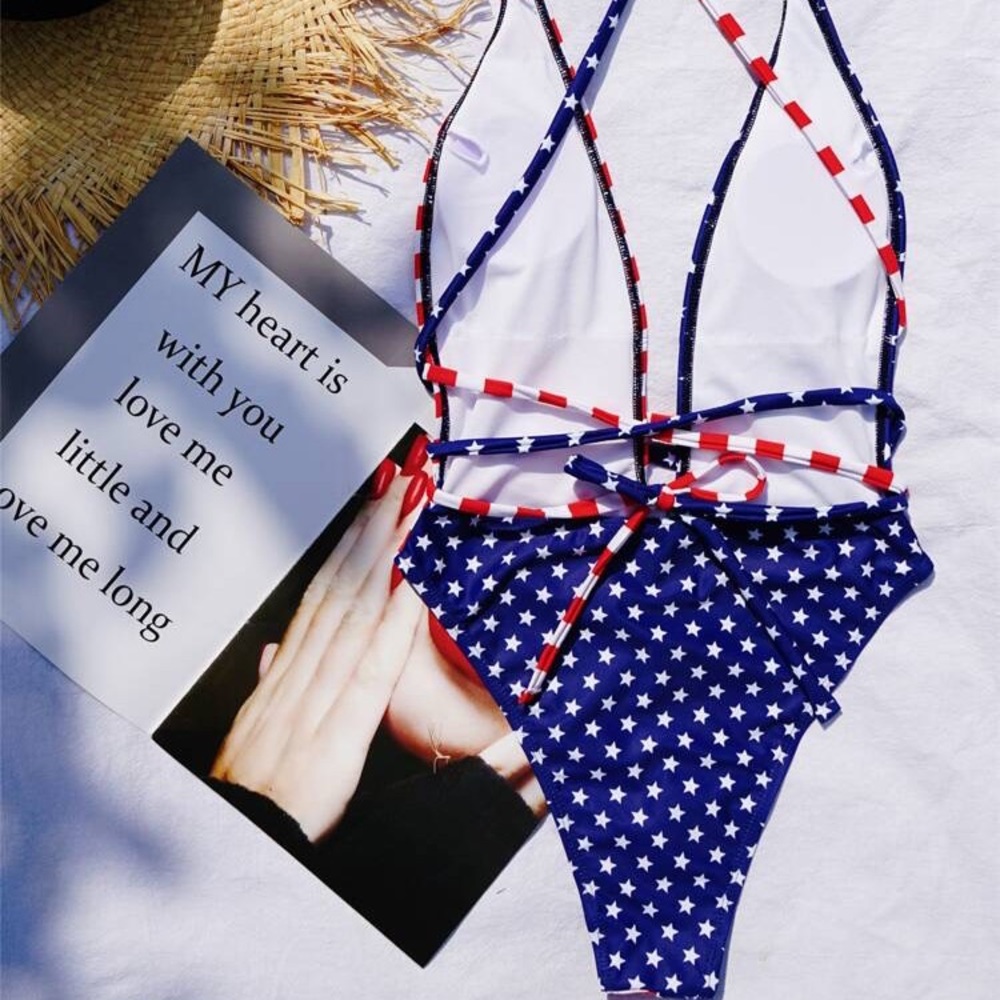 ❤️ American Flag One-Piece Suit - DEEP V NECK SWIMSUIT *NEW* - Picture 3 of 5